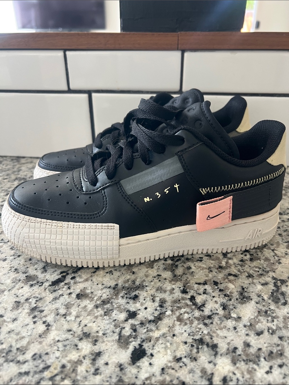 Nike Air Force 1 Shadow Black Pink & Yellow Accent Sneakers